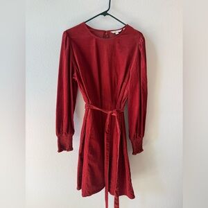 Boden Red Corduroy Tie Waist Dress